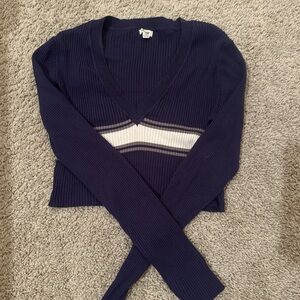 Garage Blue and White V-Neck Sweater with Sporty Stripe
